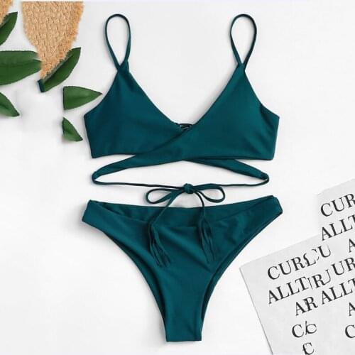 Green String Bikinis 2021 Mujer Sexy Back Lace Up Swimwear Women Swimsuit Female Bathing Suit Brazilian Bikini Set Thong Biquini