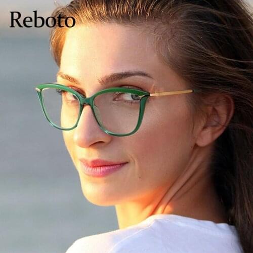 Computer Womens Glasses Frames Sexy Cat Eye Green Decorative Glasses Clear Fashion Transparent Eyeglasses Frames Female