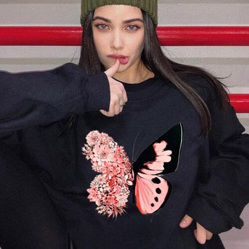 Women Lady Cartoon Butterfly Floral Elegant Fall Autumn Sweatshirts Fashion Streetwear Hoodies 90s Style Vintage Hoodies