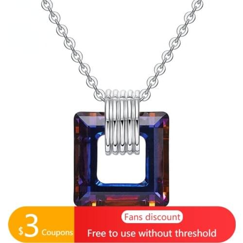 AGATA Authentic 925 Sterling Silver Necklace Ring Square Design Crystal Pendant Necklaces for Women Accessories Fine Jewellery