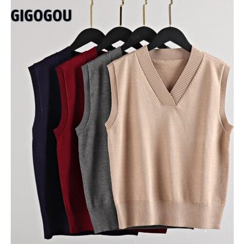 GIGOGOU S-4XL Plus Size Spring Casual Women Sweater Vest Female Knitted Waistcoat Chic Sweater Tops Women Clothes Outfits