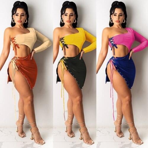 ZKYZWX Sexy Bodycon Mini Dress One Shoulder Long Sleeve Dresses for Women Summer Vacation Outfits Night Club Party Ladies Dress