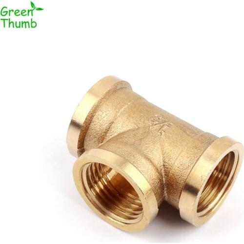 1pc 1/2 Inch Female Thread Brass Tee Connector Green Thumb Metal Connector Water Pipe Brass 3 Way Adapter