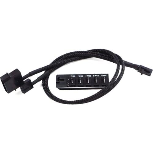 1 PCS All Black Sleeved 5 Way PWM Splitter Hub for 12V Computer Fans