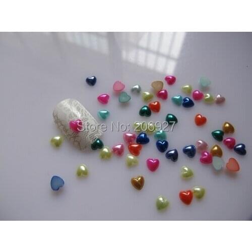100pcs Cute 6mm Nail Art Mix Color Heart Pearl Nail Art Decoration