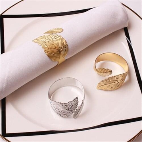 12 / PCS hotel metal leaf napkin buckle gold napkin ring feather napkin ring towel ring manufacturer wholesale