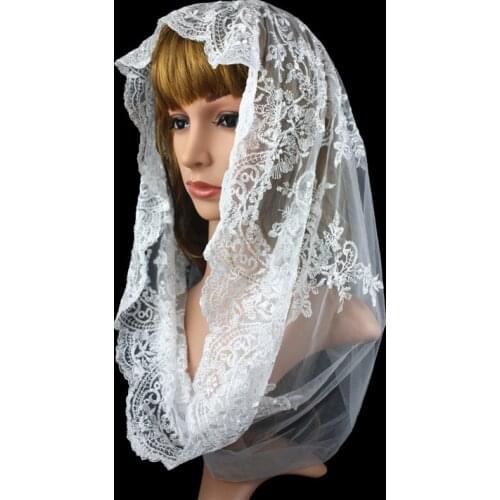 White Embroidery Infinity Veil Church Veil Lace Mantilla Chapel Scarf