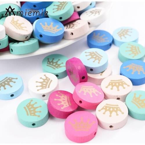 30Pcs/Lot Crown Wooden Beads 18x19mm Wood Mixed Color Beads For Making Jewelry DIY Toys Pacifier Clip Accessories Wholesale