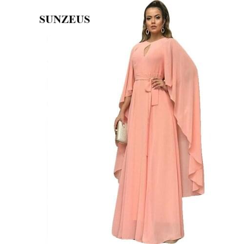 Long Chiffon Bridesmaid Dress With Cape Back A-line Elegant Women Party Gowns Wedding Guest Dress vestidoparamadrinha