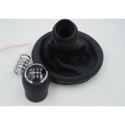 FAT Free Shipping Black Leather Boot 6 Gear Car Gear Shift Knob for VW Transporter T5 T6 MKV MKVI (03-11)