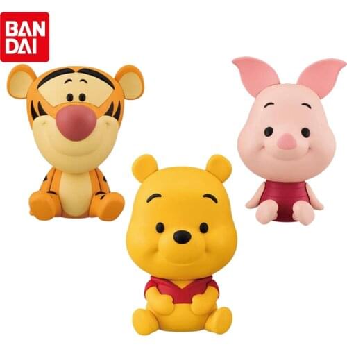 Bandai Genuine Disney Big Head Assembled Shellless Gacha Pooh Bear Piglet Tiger Anime Action Figures Toys Gifts For Children