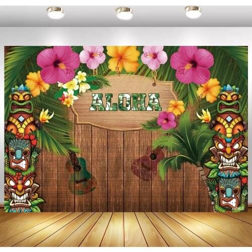 Aloha Party Backdrop Tropical Leaves Flower Aloha Luau Hawaiian Birthday Baby Shower Party Decorations Supplies Photo Background