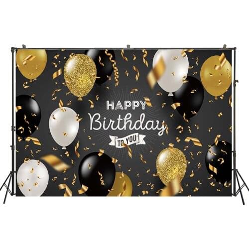 Photography Backdrop Gold Black Sparky Glitter Balloon Birthday Party Banner Desserts Table Photo Backdrop Studio PhotocallW4531