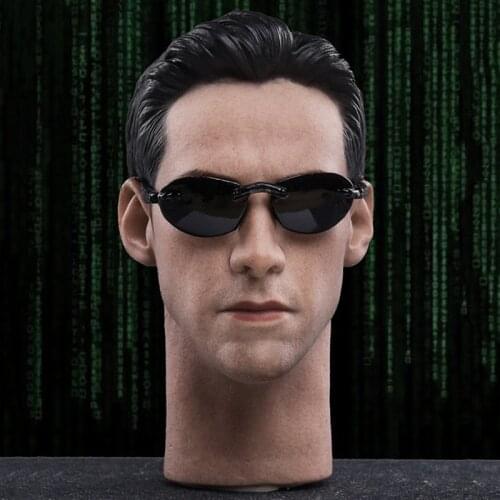 Collectible In Stock 1/6 Male Figure Accessory JX033 Keanu Reeves The Matrix Neo Head Sculpt Model With Glasses for 12'' Action
