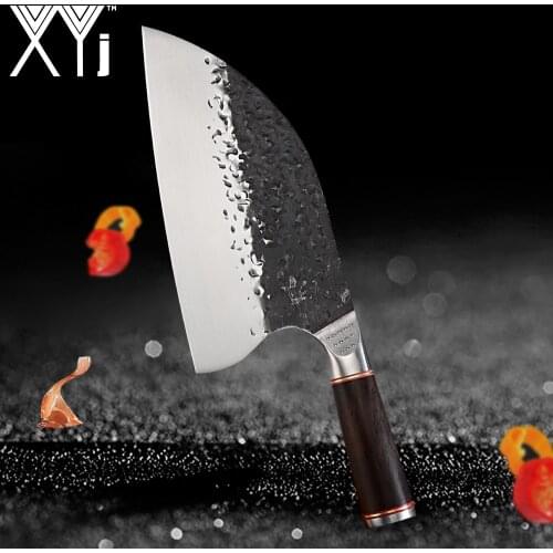 Handmade Forged Butcher Knife Wide Blade Chopping Kitchen Knife Chinese Cleaver Camping Serbian Chef Knife Ebony Wood Handle