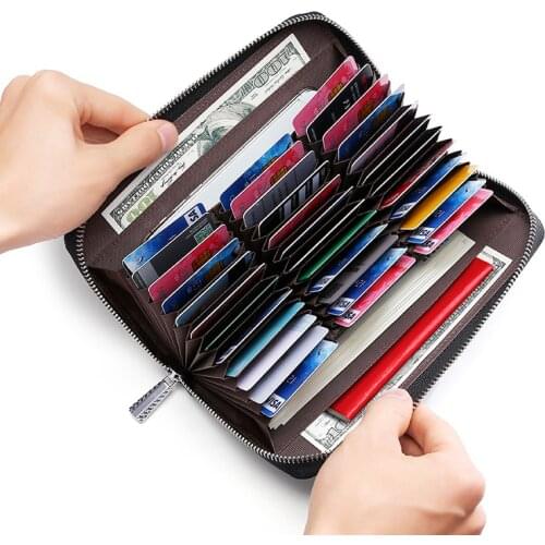 Oil Wax Cowhide RFID Card Holder Long Wallet Multifunctional Card Holder Large Capacity Card Holder ID Holder Coin Bag