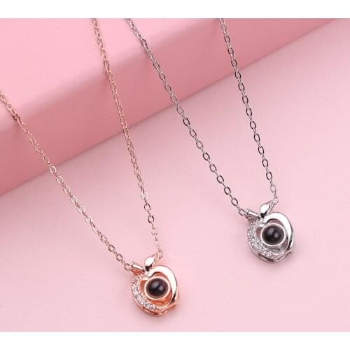 Cute Apple Pendant Necklace In 100 Languages I Love You Romantic Jewelry 2021 Lovely Memory Projection Clavicle Chain For Women