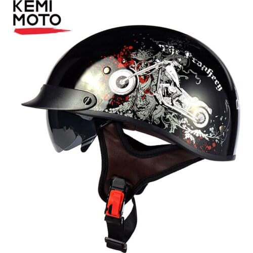 KEMIMOTO Open face Retro Motorcycle Helmet Vintage Moto Helmet Scooter Biker Motorbike Racing Helmet Half With DOT Certification