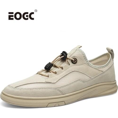 Mens Suede Leather And Mesh Flats Shoes Comfortable Man Casual Shoes Outdoor Non-slip Breathable Shoes Men