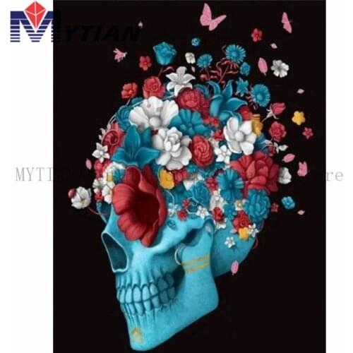 Sugar Skull,Butterflies,Flowers,Halloween,5d Diamond Painting Kit Full Square Round Drill Diamond Embroidery Cross Stitch Decor