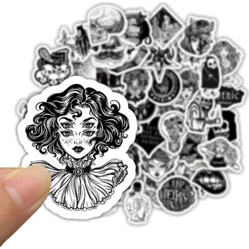 50PCS Black and White Punk Graffiti Stickers Car Motorcycle Travel Luggage Phone Guitar Skateboard Kid Cool Sticker Toy Decal