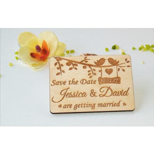 Customize name date Wedding love birds rustic wooden Save the Date Fridge Magnets engagement invitation cards party favors gift