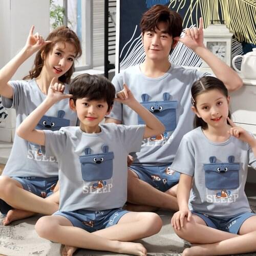 2021 New Cute Cartoon Parent-Child Pajamas For Boys Girls Children Pure Cotton Sweet Summer Home Wear Tracksuit Kids Clothes