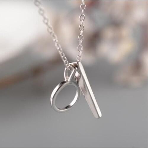 New Simple Korean Fashion Geometric 925 Sterling Silver Jewelry Circle Crossbar Simple Clavicle Chain Pendant Necklaces N158