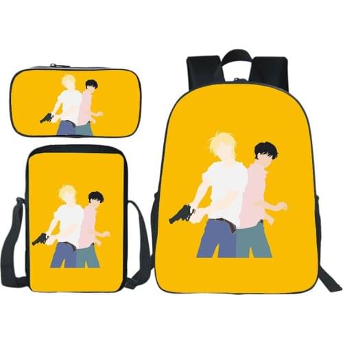Hot Anime Banana Fish Backpack Boys Girls Bag Men Fashion Backpack Three-piece School Bags Women Travel Mochilas Casual Bookbag