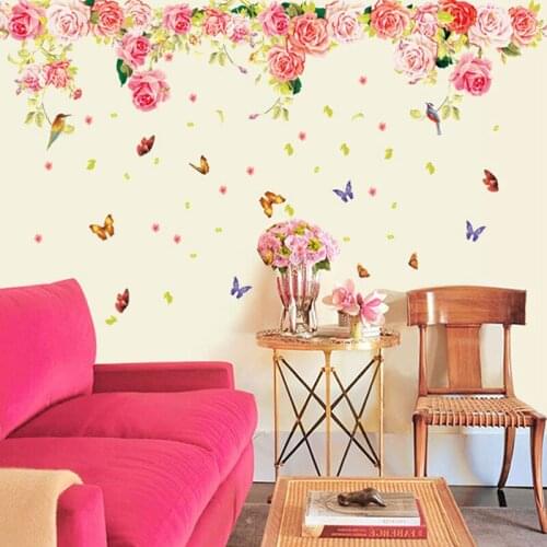 Romantic Rose Flowers Blossom Wall Decal Home Room Wall Art Decoration Vinyl Stickers Living Room Bedroom Sofa Background Decor