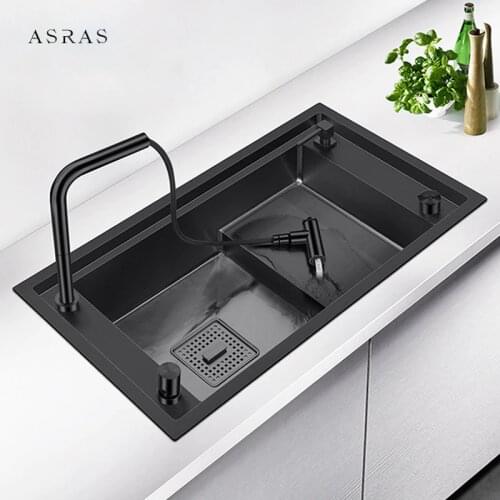 Luxury Ladder Nanometer Sink 304 Stainless Steel Handmade Sinks 4mm Thickness 220mm Depth Large Size Single Ladder Sinks