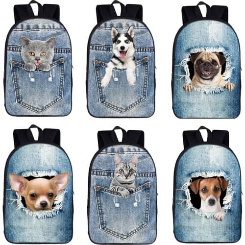 Cute cat / dog print backpack women men rucksack daypack puppy / kitten children school bags for teenager girls boys bagpack