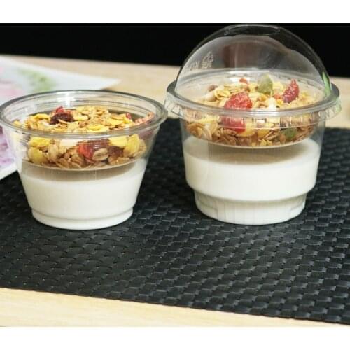 100pcs High quality 7oz 8oz 9oz disposable yogurt cup double layer dessert snack cold drink pudding jelly plastic cups with lids