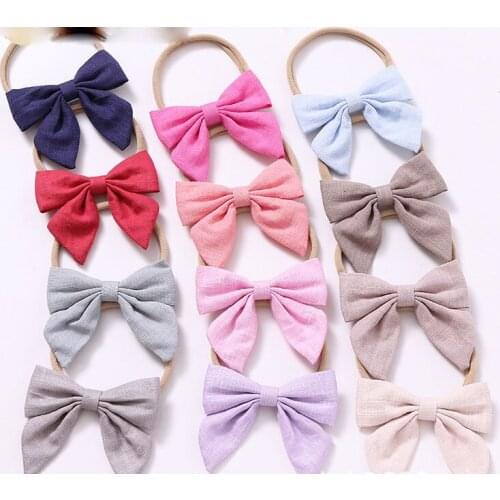 Newborn Fabric Bow Headband,Solid Nylon Headband Knotted Hair Bows Stretch Elastic Headband For Girls Hair Accessories 30pc/lot