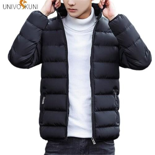 UNIVOS KUNI Winter Warm Cotton Coat Mens Casual Sports Youth Windproof Solid Color Striped Waterproof Homme Parkas Q5238