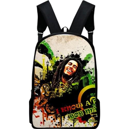 2020 New Boys Girls Backpack 3D Bob Marley Teenager Cosplay Waterproof Oxford Travel Bags School Bags Printed Laptop Bags