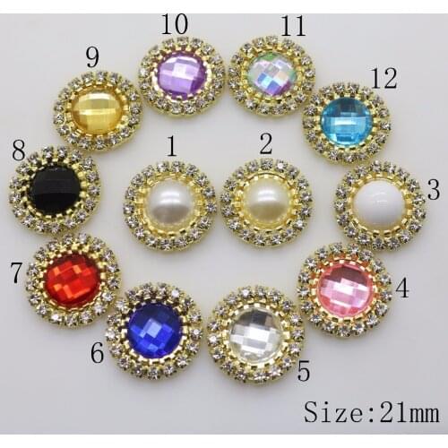 High quality 2017 New 21MM lvory pearl crystal button golden metal Rhinestone button DIY apparel Invitation Wedding Decoration