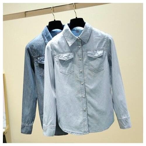 Women Blouse Spring Autumn Denim Long Sleeve plus Size Shirt Coat Blusas Mujer De Moda