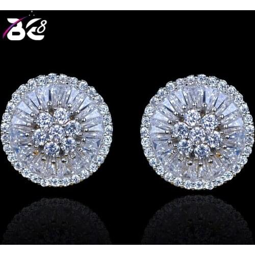 Be8 Brand Hot Sales Stud Earrings For Women Charm Round Shape AAA Cubic Zirconia Statement Jewelry Valentines-day Gifts E-327