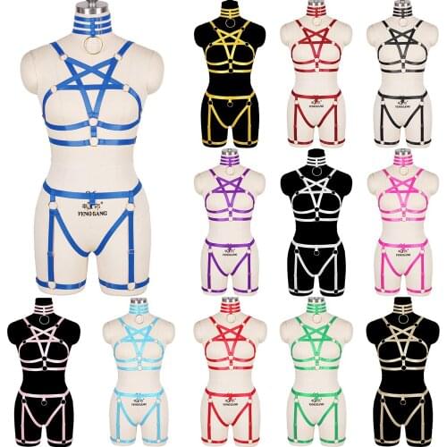Womens Underwear Erotic Lingerie Women Harness Bra Gothic Hollow Out Sexy Body Harness Goth Elastic Garter Bdsm Party Rave Wear