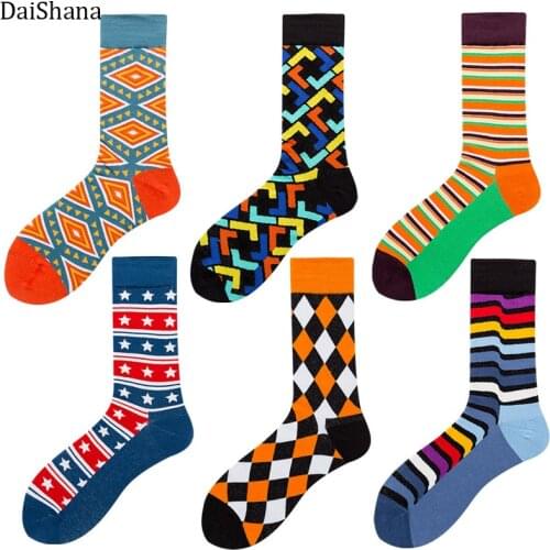 1Pair Warm Unisex Funny Socks Harajuku Classic Stripe Wave Shape Irregularity pattern Socks Street Skateboard Socks Skarpetki