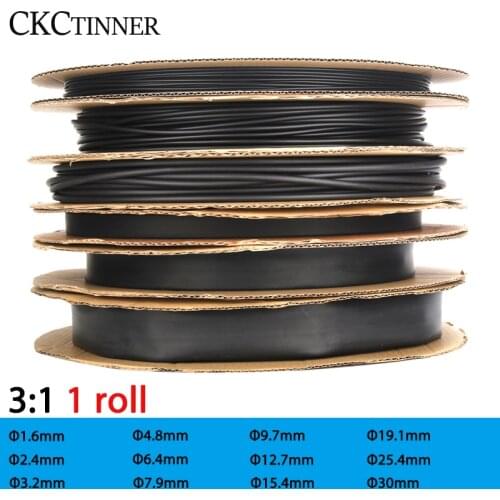1 roll 3:1 Black heat shrink tube with double wall glue tube Diameter 1.6mm-30mm cable sleeve Adhesive Lined Sleeve Wrap