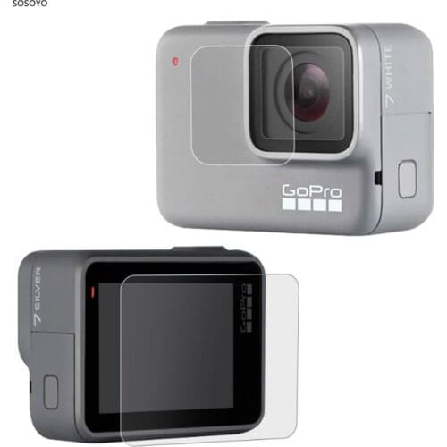 1Pcs Tempered Glass Screen Protective Film + 1Pcs HD Lens Protector Film For GoPro Hero 7 White&Silver Sports camera Accessories