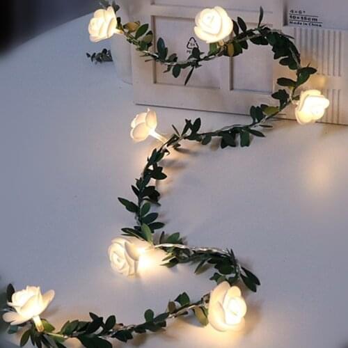 10/20 leds Rose Flower Fairy Lights String Artificial Ivy Garland Copper Light Strings for Bouquets Wedding Bedroom Decorations