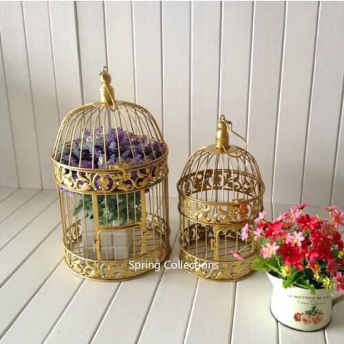 14x25/19x35cm Handmade Antique gold metal decorative wedding bird cage set wedding decoration wedding favors and gifts