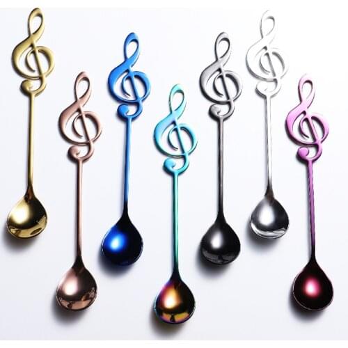7Color Stainless Steel Tea Spoons Small Coffee Spoons Creative Music Symbol Spoons For Ice Cream Dessert Tea Party Tableware