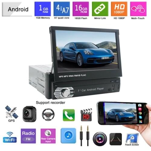 Retractable Touch Screen 1 Din Radio For Car Stereo Receive Android Bluetooth GPS HD Multimedia Player Handsfree FM USB MP5 Box