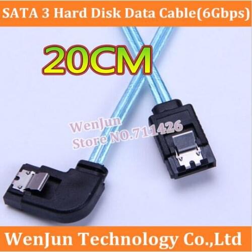 Free Shipping 100PCS/LOT SAS dual channel SATA3 data cable (6Gbps) 20cm Straight head and lateral elbow with shrapnel
