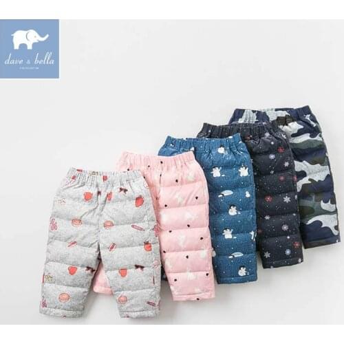 DB9293 dave bella winter down pants baby white duck down padding trousers unisex boutique print down pants