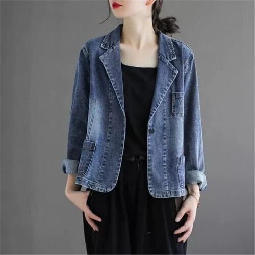 Denim Suit Jacket Women Autumn 2021 New Literary Retro Jacket Korean Casual Jacket Femme Coat Jeans Suit Women Top Short Outwear